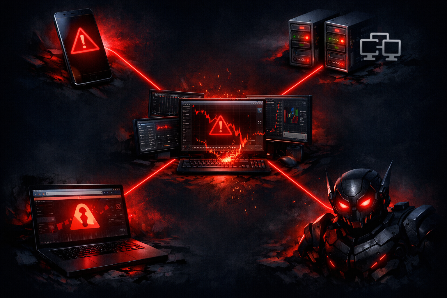 Four threat vectors attacking a trading terminal